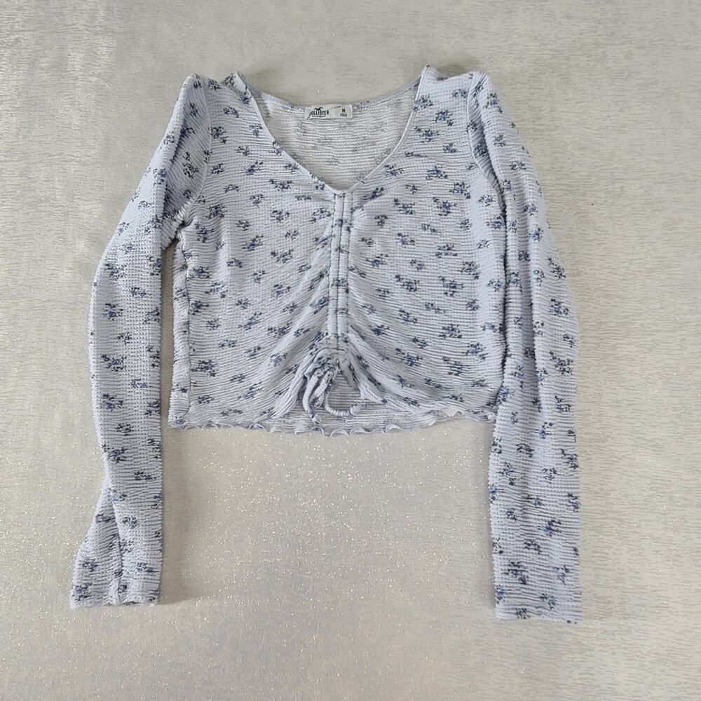 Hollister women's crop top baby blue floral Size Medium Cottagecore Fairy grunge - Picture 3 of 9